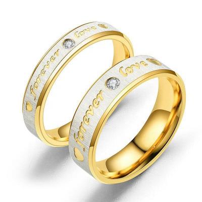 China Popular Couples Ring LOVE Forever Gold Stainless Steel Couples Engagement Ring Set Women Jewelry Men's Diamond Ring for sale