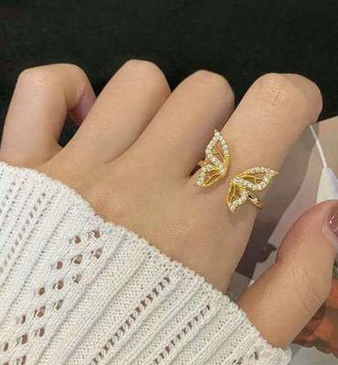 China Butterfly Ring Jewelry For Women Fashion Korea Opening Cuff Rings Resize Silver 14k Gold Plated Adjustable Butterfly Ring Jewelry For Women Girls for sale