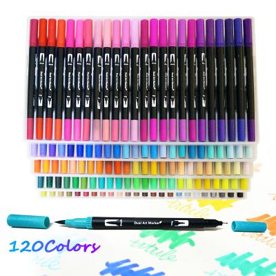 China Wholesale Gift Promotional Fine Liner Fine Liner Watercolor Alcohol Art Marker Dual Tip Brush Drawing Painting Marker Pen for sale