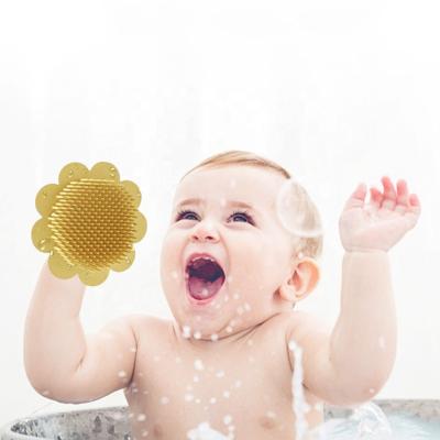 China All Natural Promotional Soft Silicone Sunflower Shape Baby Brush Baby Shower Bath Shampoo Head Scalp Body Massage Brush for sale