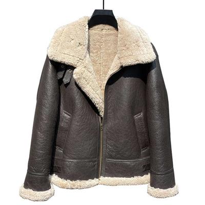 China New Arrival Fashion Winter Aviator Leather Flight Jacket B-3 Bomber Coat Fur QUICK DRY Leather Jacket For Men for sale