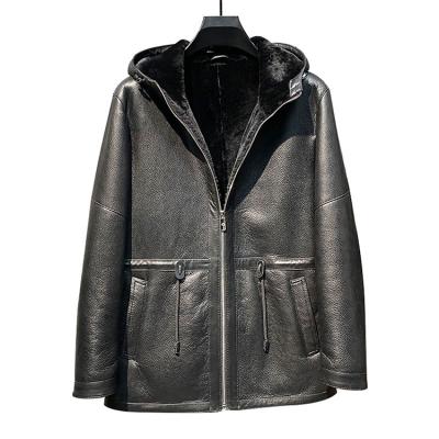 China Wholesale new QUICK DRY fashion men's genuine black fur collar winter leather jacket outer jacket coat jacket for sale