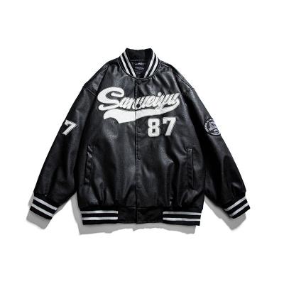 China OEM High Quality QUICK DRY Mens Fashion PU Leather Letter Embroidered Patches Padded Baseball Bomber Jackets for sale