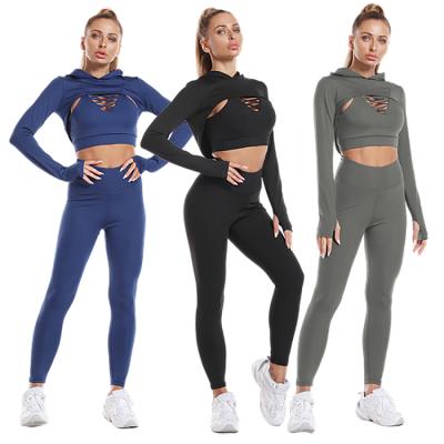 China Wholesale Custom Logo Workout Fitness Suit Breathable Sports Wear Women Sports Bra Leggings Seamless 3 Piece Yoga Set Gym Clothing for sale