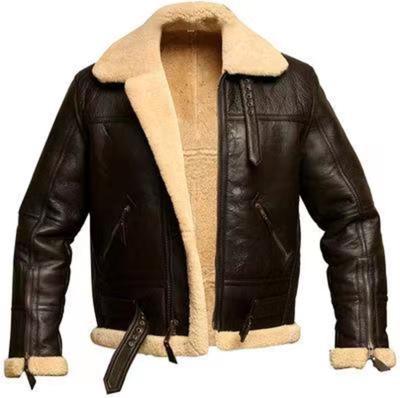 China New Arrival QUICK DRY Shearling Warm Thick Bomber Jacket Plus Size Men's Faux Fur Coat Leather Jacket for sale