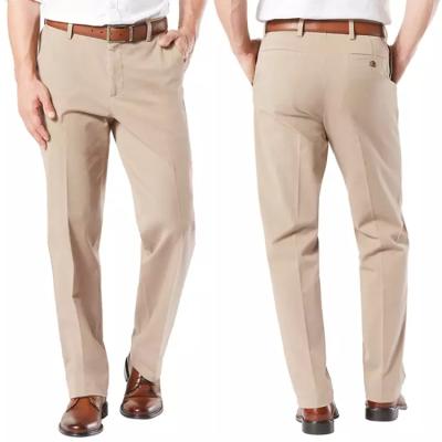 China Custom Anti-Wrinkle OEM Cotton Men's Easy Classic Pleated Casual Easy Straight Fit Pleated Khaki Stretch Pants Khaki For Men for sale