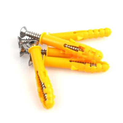 China Building Materials Self Tapping Screw Nylon Plastic Frame Fixed Bolt Expansion Plug Foot Wall Plug Fixing With Single Wing Screw Yellow Zinc for sale