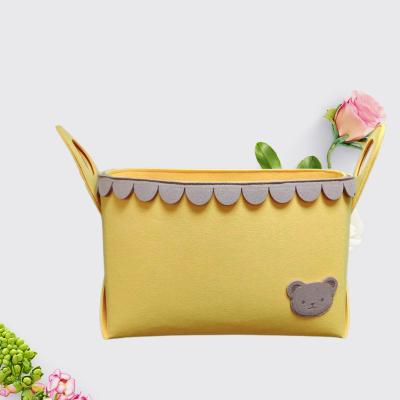 China Sustainable Soft Felt Material Cute Design Logo Cloth Room Storage Basket Custom Folding Basket for sale