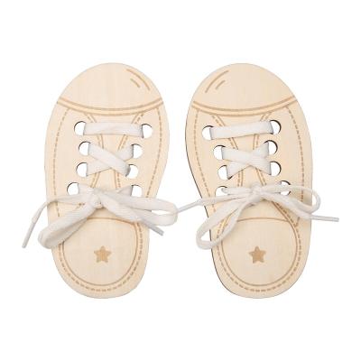 China Baby Wooden Toy Lace Up Shoes Kids String Educational Toy 221120 for sale