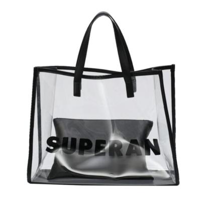 China Lady Wholesale Women PVC Laser Plastic Plaid Tote Shopping Bag For Womens Transparent Clear for sale