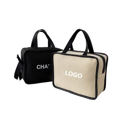 China NATIONAL Canvas Bag Travel Makeup Bag Large Capacity Letter Printing Cosmetic Cotton Tote Bag for sale