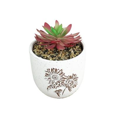 China Durable Wholesale Modern Creative Design Sunflower Carving Succulent Pots White Round Bonsai Pot Garden Flowers Pot For Plants Ceramic for sale