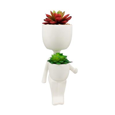 China Durable New Design Cactus Succulent Head Planter Pots White Human Body Shape Ceramic Pots Garden Home Decoration Flower Plant Pot for sale