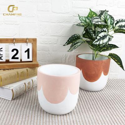 China Durable Home Garden Decor Geometric Painted Glazed Cement Plant Pot Windowsill Balcony Decoration Concrete Flower Pot for sale