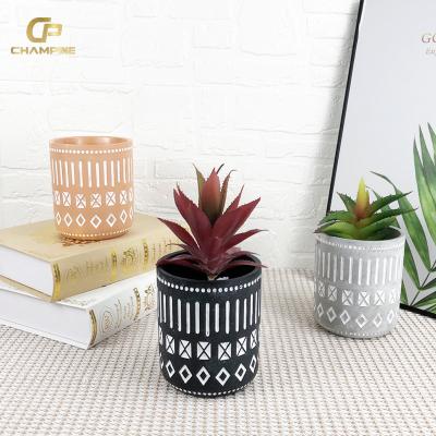 China Durable Brand New Design Outdoor Indoor Embossed Pattern Cylinder Concrete Cement Succulent Cactus Plant Flower Pots for sale