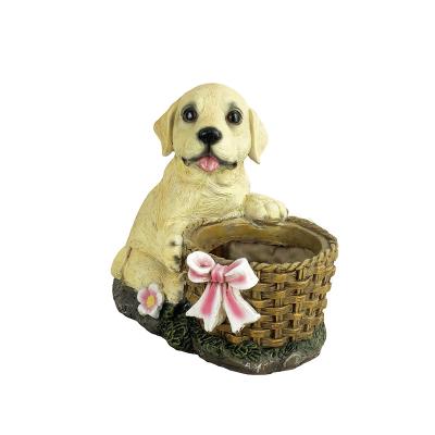 China Durable Newest Design Resin Rattan Planter Flower Basket Shape Pots Cute Dog Animal Plant Pot Home Decor Garden Pots for sale