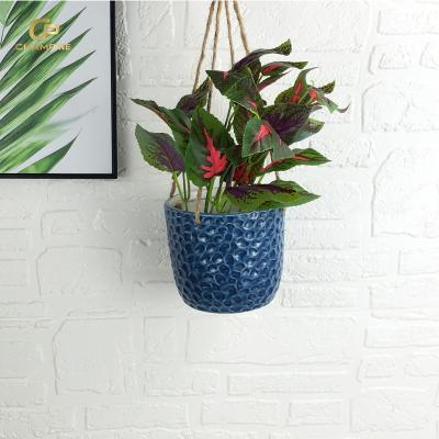 China Durable Hot Sale Irregular Ceramic Balcony Hanging Flower Pot Blue Garden Planter Flower Plant Pot for Hotel Home wall Decoration for sale