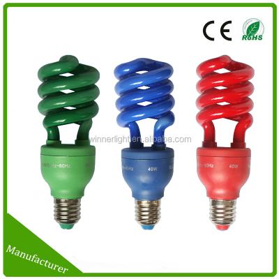 China PP Half Spiral Energy Lamp Saving Geen Blue Red Color Light Bulb 25w 30w 45w E27 Light Bulbs for sale