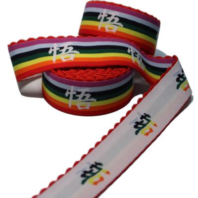 China 34 mm Farbiges Jacquard-Elastisches Webbing Zahnrand Nylon-Elastisches Band zu verkaufen