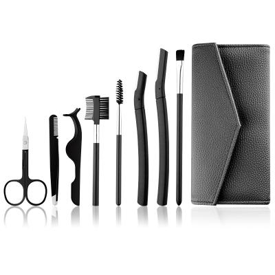 China Professional Steel Black Eyebrow Scissors Tweezers Eyebrow Kit Trimming Set Of Eyebrow Care Eyebrow Training Tools for sale