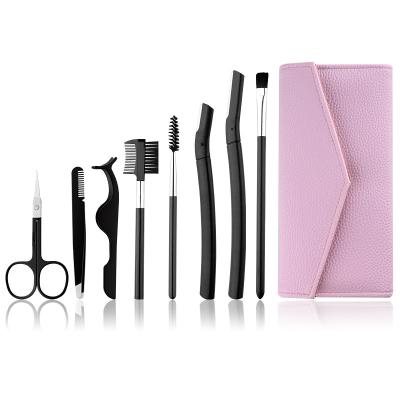 China Fashionable Profession Multifunctional Eyebrow Shear Eyelash Clip Frow Knife Eyebrow Training Tools 8pcs-Set for sale