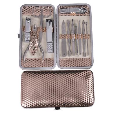 China Durable 12 in 1 Stainless Steel Foot Tool Pedicure Cleaning Set Rose Gold for sale