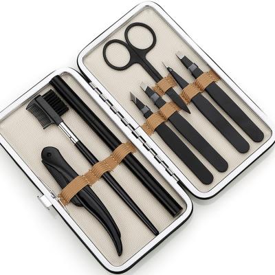 China Hairdressing Personal Care Makeup Eyebrow Pencil Brush Razor Tweezers Scissors Trimmer Set for sale