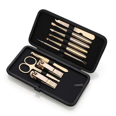 China Portable PU Case Manicure Pedicure Set Stainless Steel Nail Care Tool Kit Nail Clippers Gold 10 Pcs Manicure Set for sale