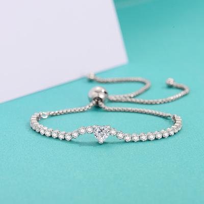 China CLASSIC Custom Fashion Jewelry Strand 925 Sterling Silver Pendant Zircon Heart Tennis Bracelet for sale