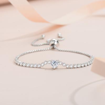 China CLASSIC Custom Fashion Jewelry Strand 925 Sterling Silver Pendant Zircon Heart Tennis Bracelet for sale