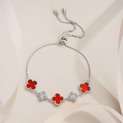 China Moissanite s925 four leaf clover bracelet girls gift niche design CLASSIC sterling silver creative light luxury sense to send girlfriend for sale