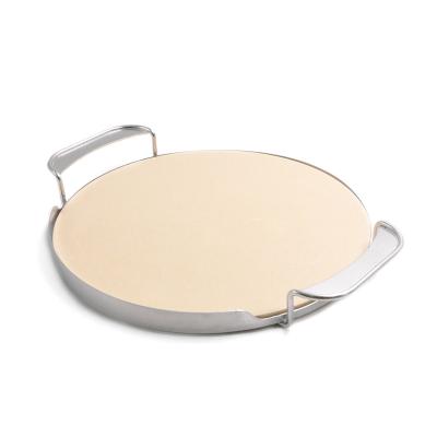 China Disposable Ceramic Pizza Stone Set With Heavy Duty Chrome Holder And Pizza Cutter for sale