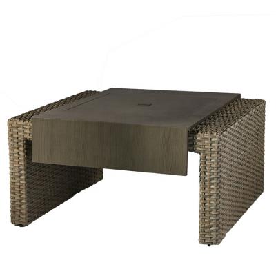 China Decorative Rectangle Stocked GardenTabletop with Fire Pit Weave Rattan Leisure Propane Table for sale