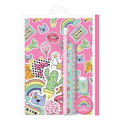 China For Affordable School Kids/Students/Girls/Boys Including Cute Kids School PVC Stationery Set of Pencil, Ruler, Sharpener, Eraser and Notebook for sale