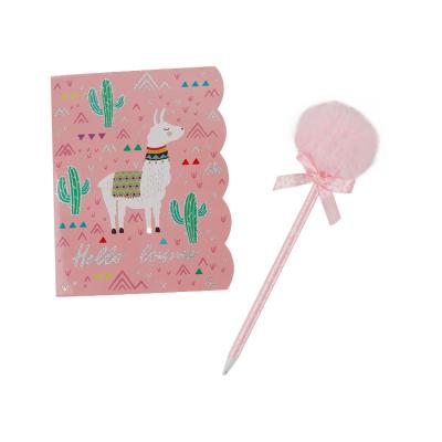 China Notebook with cheap personalized pom pom ball pen price pink heart girly style customized office anime girls stationery set for sale