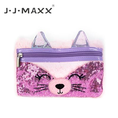 China Flat/Plush/Reversible Sequins/Cat Design Holding Eva Pencil Case Cute Plush Cat Design Reversible Sequins Pencil Case for sale