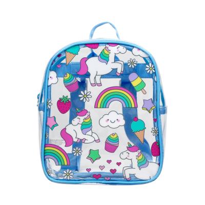 China 2021 Fashionable Unicorn PVC Cartoon Rainbow High Quality Transparent Custom School Bag Waterproof for sale