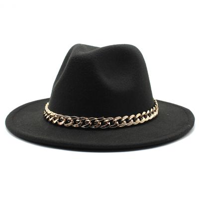 China Vintage Gold Fedora Hat Vintage Character British Stripe Winter Wide Brim Felt Hat Wool Felt Hat for sale