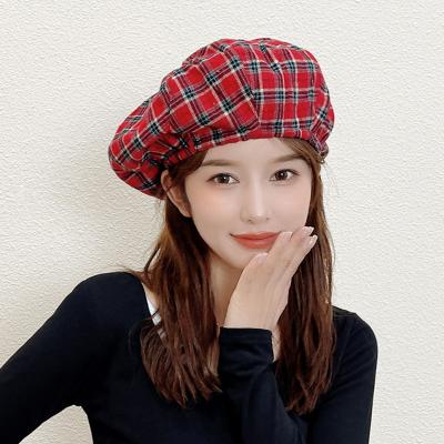 China Fashion \ French Beret Korea Style Beret Hat Elasticity Casual Plaid Comfortable \ Durable Retro Woman Beret for sale