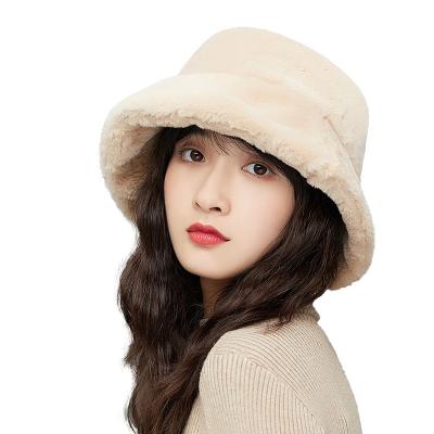 China Cozy Bucket Hat Women Winter Fur Bucket Hat Soft Plush Thickened Warm Fisherman Hat for sale