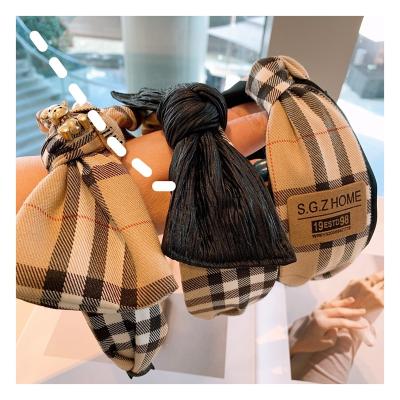 China Soft Plaids Print Headbands For Women High Quality Luxury Large Bow Headband Korean Style Hair Circle for sale