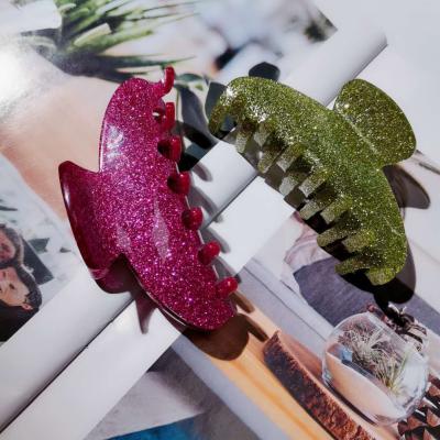 China 2021 fashion glitter shark hair claw clip acetate claw the big hair accessories women's cut for sale