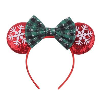 China Party Xmas Headband Glitter Mouse Ear Hairband Bow Hair Circle Accesorios Para El Cabello Large for sale