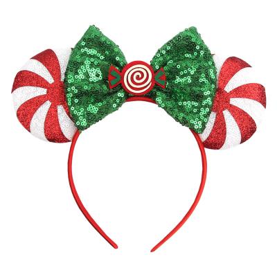 China Christmas Santa Candy Deer Headband Glitter Mouse Ear Headband Large Bow Hairband Circle Kids Hair Accessories for sale