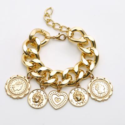 China FASHIONABLE Female Punk Coin Chain Bracelets Sets Retro Double Layer Bracelets Accessories for sale