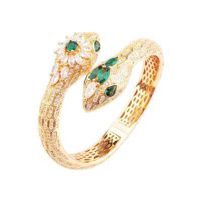 China Hiphop fashion snake and tail diorite diamond full copper and gold plated jewelry bracelet for sale