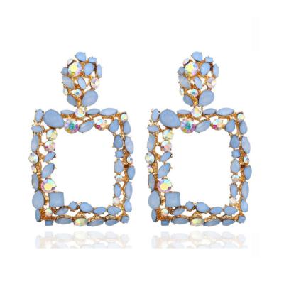 China Hyperbole Overstated Square Geometric Earrings Drop Statement Multicolor Crystal Earrings for sale