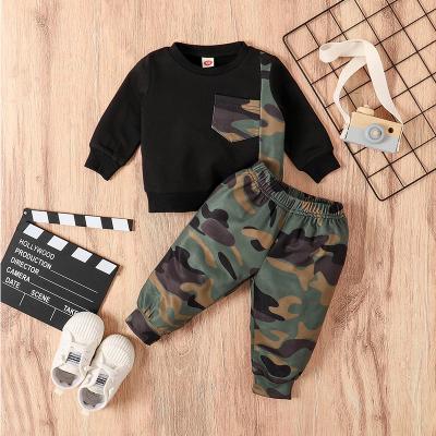 China New Boutique Breathable Baby Boy 2 Pcs Clothing Set Camouflage Long Sleeve Top And Pants Outfits Clothing Set for sale