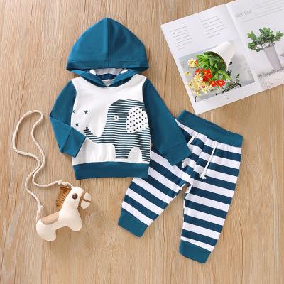 China Antibacterial Comfortable Baby Set Four Seasons Elephant Print Hooded Baby Clothes Sets Unisex Children Clothing Sets Boys for sale