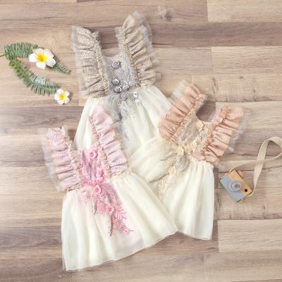 China New Boutique Babies Breathable Tulle Flower Dress Summer Ruffled Princess Sleeveless Lace Dresses For Babies for sale